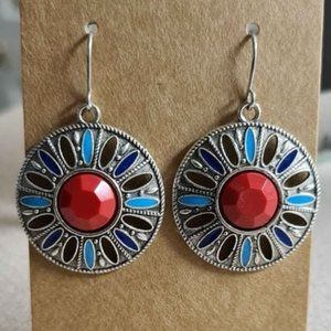 NWOT | Hollow Round Drop Earrings | Red Stone